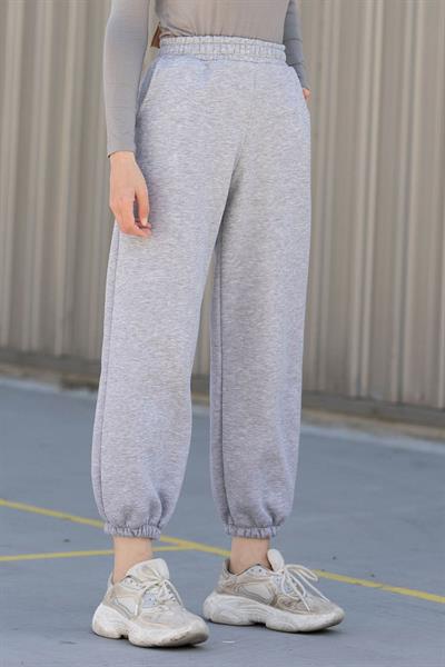 Paça Lastikli Üç İplik Alt Eşofman Gri