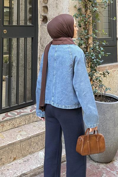 Çıtçıtlı Denim Ceket Acı Kahverengi