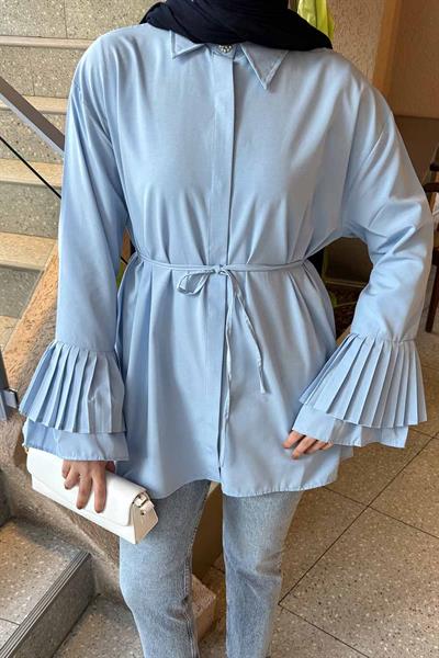 Piliseli Uzun Gömlek Mavi