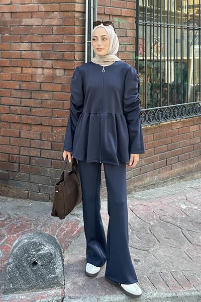 Volan Detaylı İkili Scuba Takım Lacivert