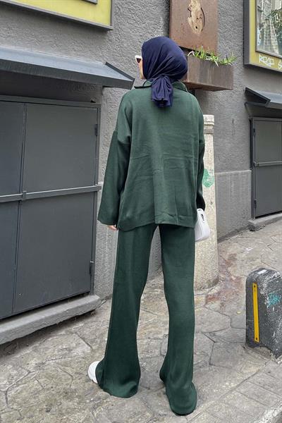 Selanik Pantalonlu Tesettür Takım Zümrüt Yeşili