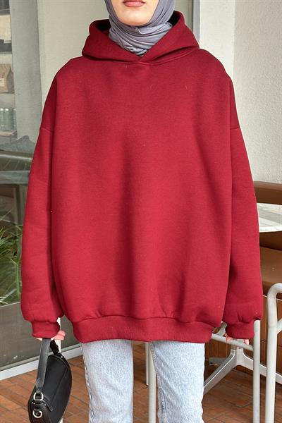 Kapüşonlu Salaş Sweatshirt Bordo