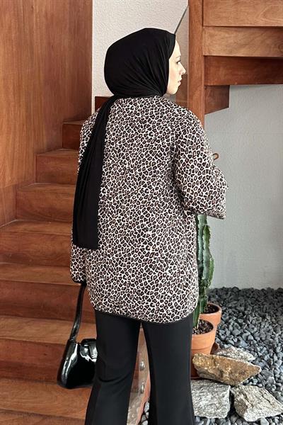 Teddy Düğmeli Çoban Mont Leopar