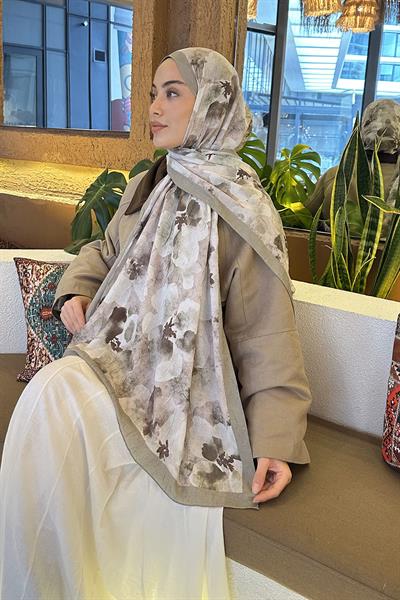 Batik Çiçek Desen Bambu Şal Ada Çayı