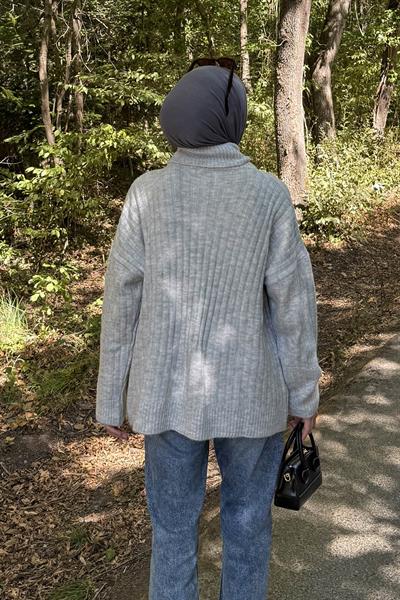 Balıkçı Yaka Kazak Gri