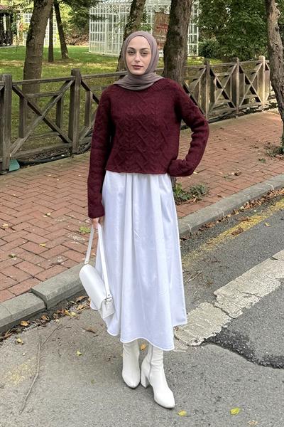 Örgülü Kazak Bordo