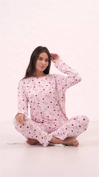 Desenli Pijama Takımı Beyaz