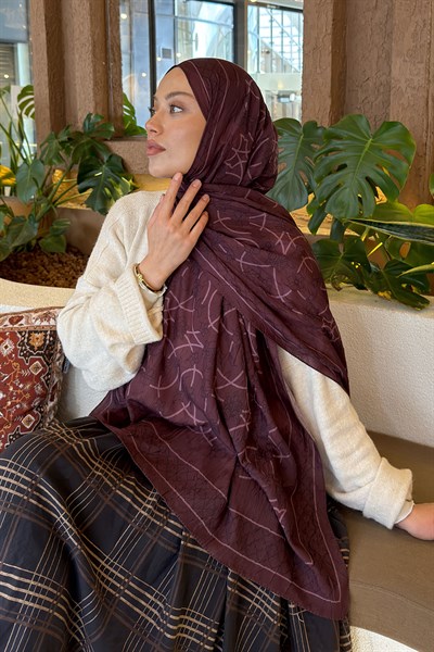 Geometrik Desen Bambu Şal Mürdüm