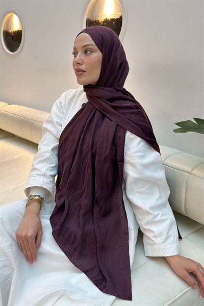 Shine Desen Ayrobin Floş Jakar Şal Mürdüm