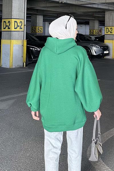 Üç İplik Balon Kol Sweatshirt Yeşil