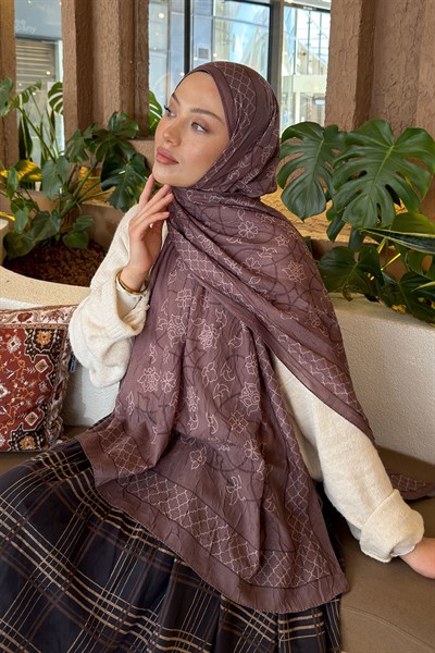 Geometrik Desen Bambu Şal Soft Kahve