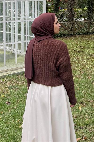 Crop Triko Kazak Acı Kahverengi