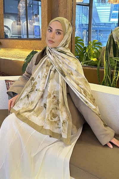 Gül Desen Bambu Şal Mint Yeşili