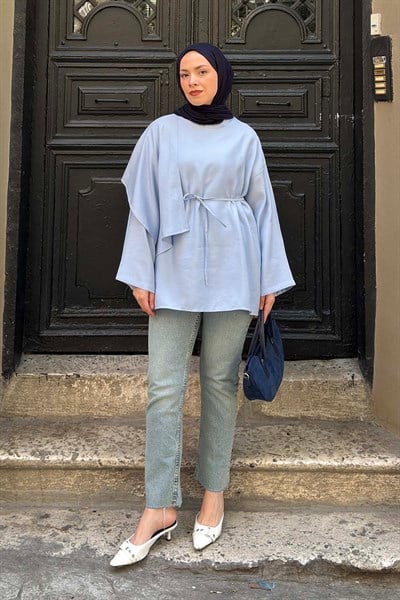 Pelerin Detaylı Oversize Tunik Bebe Mavisi