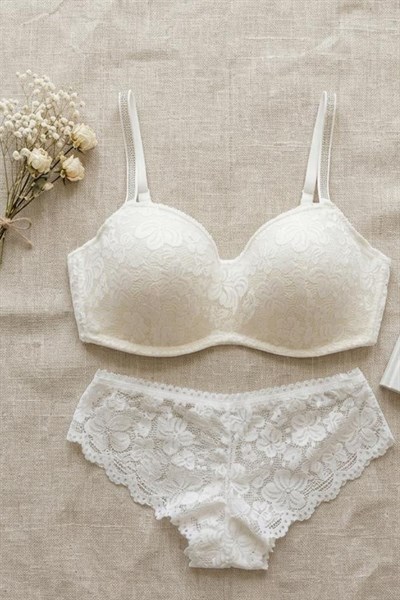 Toparlayıcı Özellik Çıkarılabilir Askı Lotus Sütyen Takım Ekru