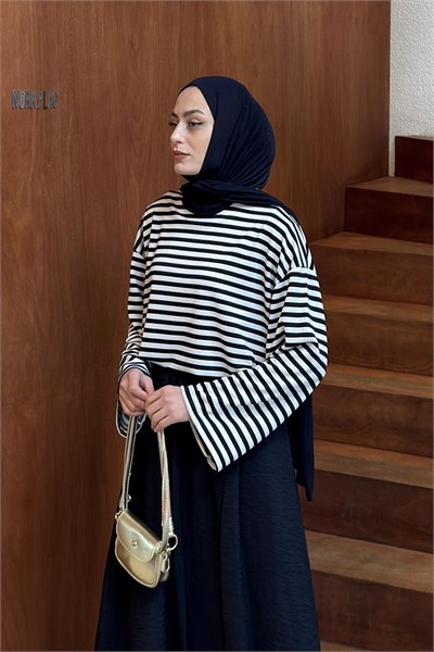 Çizgili Oysho Sweat Lacivert