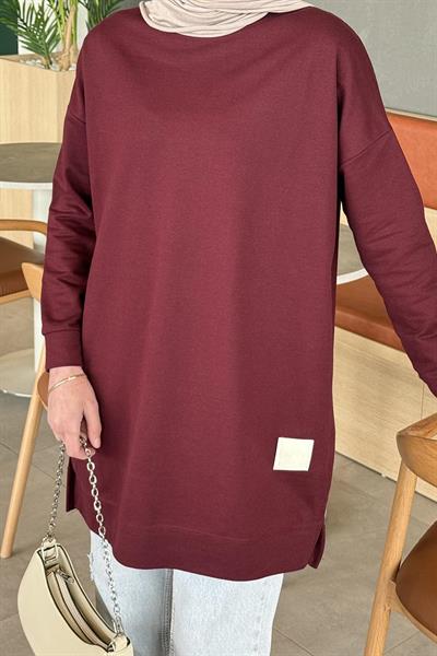 İki iplikli Arma Detaylı Sweat Tunik Bordo