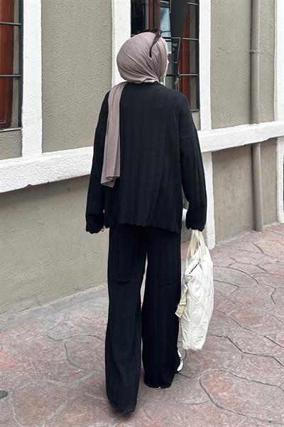 Fitilli Triko Tesettür Takım Siyah