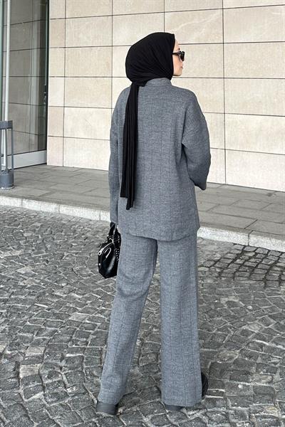 Yaka Detay İkili Tesettür Takım Antrasit