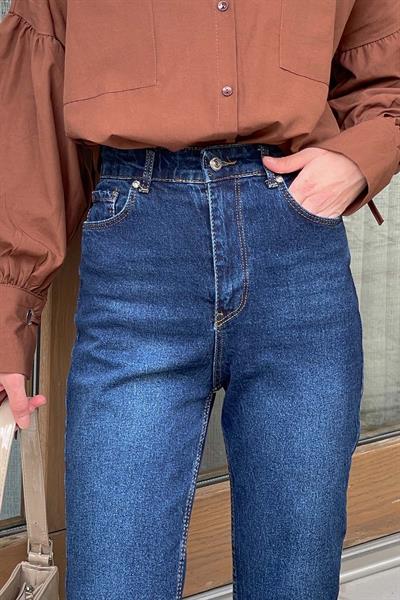 Kesik Paça Fit Jean Koyu Mavi