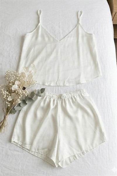 Saten İkili Takım Beyaz