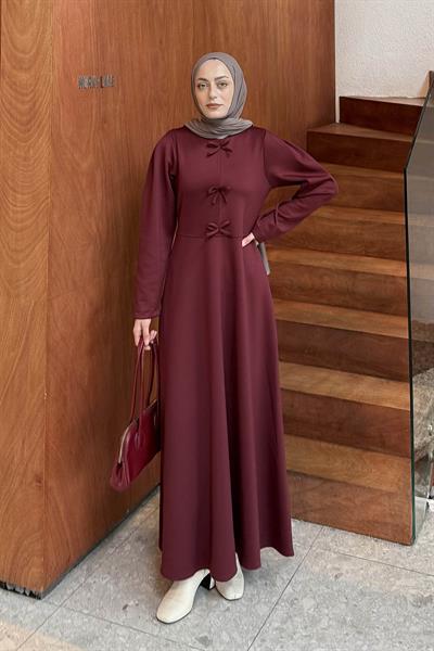Kurdela Detaylı Scuba Elbise Bordo