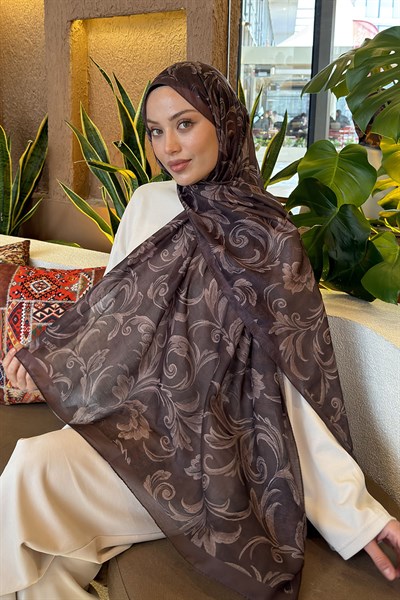 Etnik Desen Ferah Şal Soft Kahve