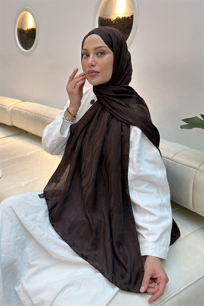 Shine Desen Ayrobin Floş Jakar Şal Acı Kahverengi