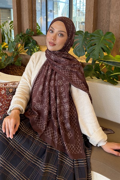 Geometrik Desen Bambu Şal Kahverengi