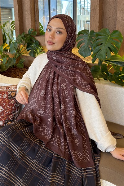 Geometrik Desen Bambu Şal Kahverengi