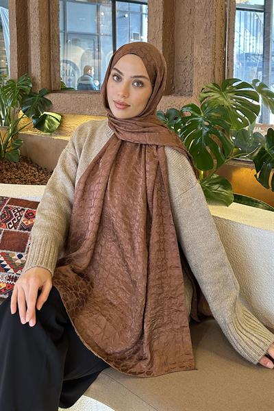 Bloom Desen Ayrobin Floş Jakar Şal Sütlü Kahve