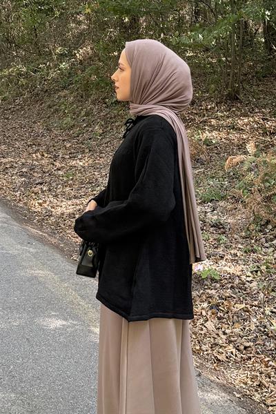 Yaka Bağlama Detaylı Kazak Siyah