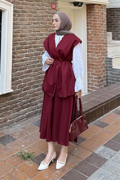 Yelek-Etek İkili Tesettür Takım Bordo