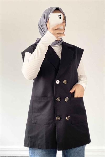 Utility Ön Düğmeli Yelek Siyah
