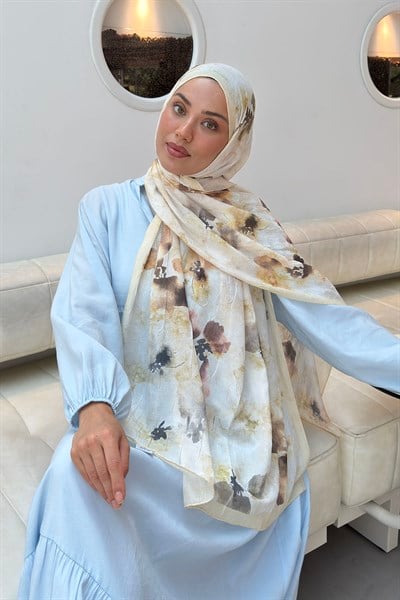 Batik Çiçek Desen Bambu Şal Sarı