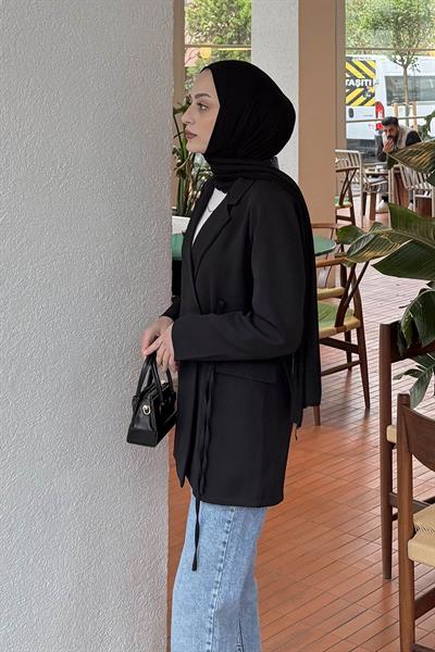 Yan Bağlama Detaylı Ceket Siyah