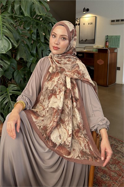 Vintage Flower Desen Bambu Şal Sütlü Kahve