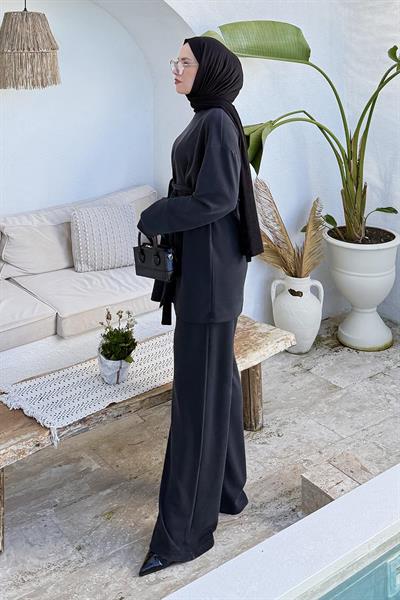 Bağlama Detaylı İkili Takım Siyah