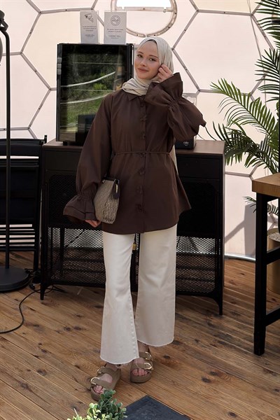 Fırfırlı Bağlama Detaylı Gömlek Acı Kahverengi