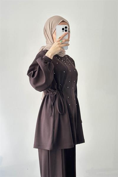 Taşlı İkili Takım Acı Kahverengi