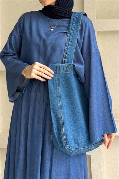 Kadın Anton Çift Cepli Cırtlı Çanta Kot Mavisi