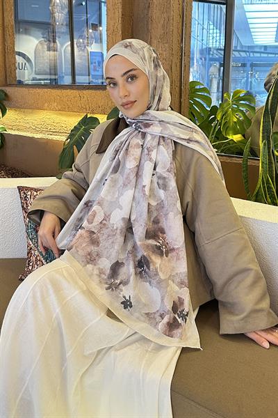 Batik Çiçek Desen Bambu Şal Taş