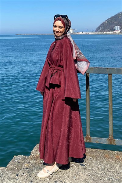 Bağcıklı Etek-Bluz İkili Takım Bordo