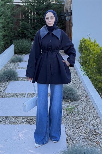 Garni Yaka Trençkot Lacivert