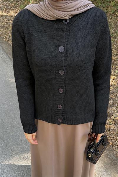 Bisiklet Yaka Kısa Hırka Siyah