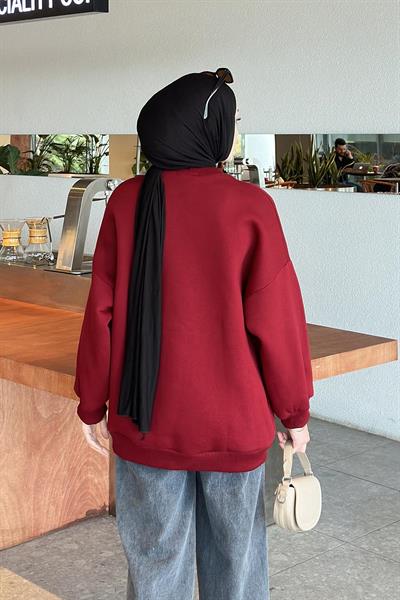 Jasmin Bisiklet Yaka Oversize Sweat Bordo
