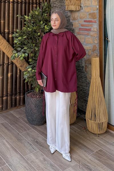 Oversize Gömlek Bordo