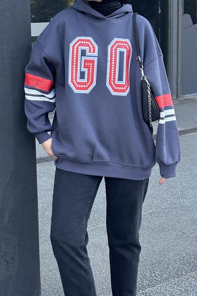 Go Baskılı Üç İplik Sweat Füme