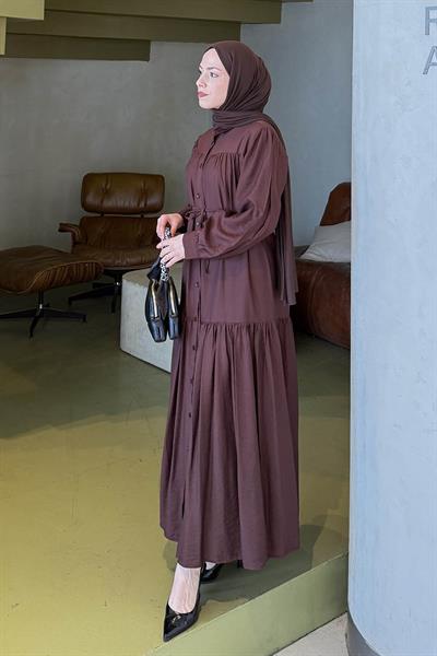 Bağlama Detaylı Tesettür Elbise Acı Kahverengi
