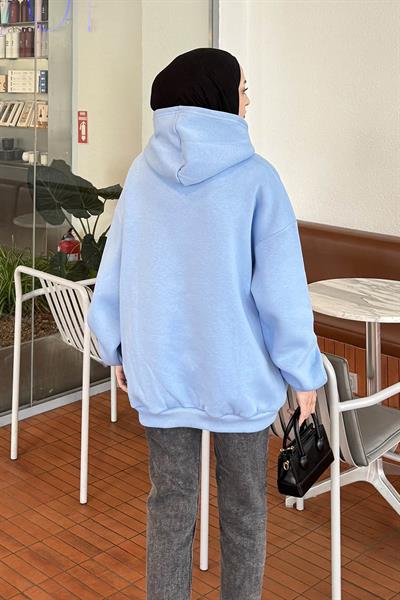 Kapüşonlu Salaş Sweatshirt Bebe Mavisi